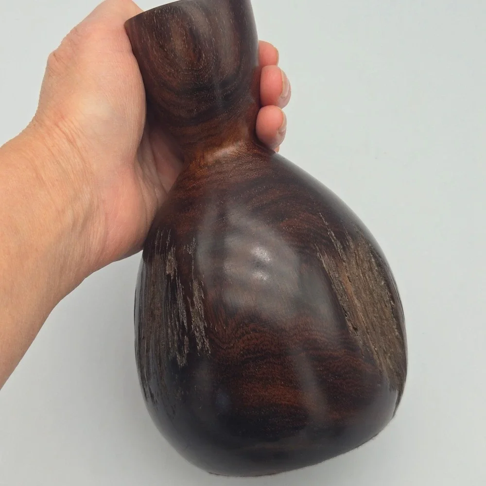 Vintage Hand Turned Ironwood Burl Wood Vase Live Edge Nice Patina 7